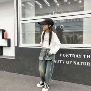 กางเกงยีนส์เด็ก หลวม ตรง ข้น ลูกคนโต หล่อ ใส่ออกไปข้างนอก