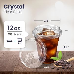 12/16//20/24/32OZ Clear Plastic Cups with Sip Lids Disposable Plastic Coffee Cups To Go Cups for Iced Coffee Smoothies Soda