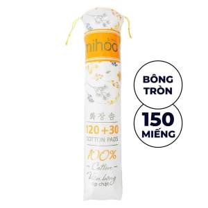 [Nội Địa Hàn_Chính Hãng] Bông tẩy trang Mihoo Hàn Quốc 150 miếng. Không rát da không xơ bông mềm mịn thấm hút tốt viền ép chặt khó rách. Tẩy trang lau mặt lau toner.