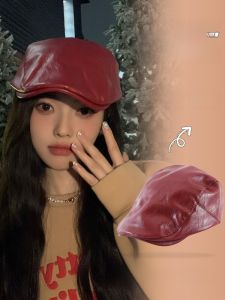 หมวกเบเร่ต์สีแดงสำหรับผู้หญิง ฤดูใบไม้ร่วง/ฤดูหนาว สไตล์อังกฤษ หมวกเด็กส่งหนังสือพิมพ์ สัมผัสได้จากแบรนด์ Theory among