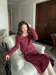 ALOHA LU | Bộ Áo Khoác và Chân Váy Tweed Thời Trang cho Mùa Xuân Elegance 2 Món