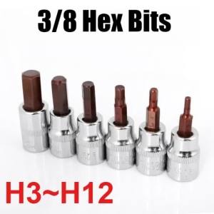 3/8 inch Hex Bit Socket 3/8 Drive Allen Key Socket S2 Steel Head Socket Bits For Repairing H3 H4 H5 H5.5 H6 H7 H8 H9 H10 H12