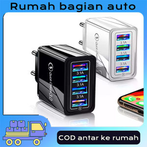 (Dikirim Dari Jakarta) Adapter Charger 5V 3.1A 4 Port USB Quick Charging Fast Charging Pengisian Daya Cepat + Lampu LED