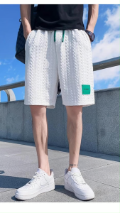 กางเกงขาสั้นพิมพ์ลายตัวอักษร 3 มิติ สำหรับผู้ชาย กางเกงหลวมๆ ผ้าหนา เอวยางยืดไซส์ใหญ่