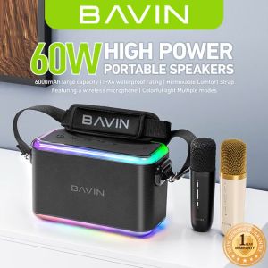 BAVIN BM27 Outdoor Bluetooth Speaker Portable High Power Karaoke Machine with Dual Wireless Microphones & RGB Lights
