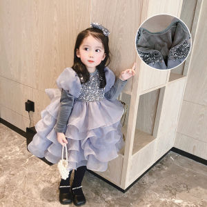 ชุดเดรสยาวทรงเค้กสีแดงสำหรับเด็กผู้หญิง ชุดเจ้าหญิงวันเกิด ชุดเด็ก ชุดผ้าฝ้าย เดรสยาวคลุมเข่า สไตล์หวานๆ