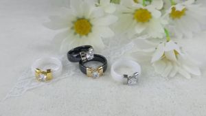6mm White Black Ceramic Rings Plus Cubic Zirconia For Women Gold Color Stainless Steel Women Wedding Ring Engagement Jewelry