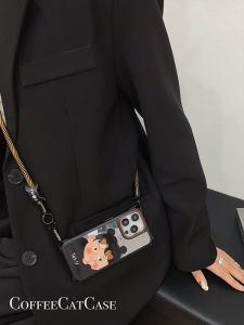 Funny Cartoon OK Girl Original Black Edge Mirror Cross-Body Lanyard for Apple 16 Phone Case Side Back Crossbody Iphone15pro Lanyard Satchel 14 Four-Corner Drop-Resistant 13 Makeup Mirror