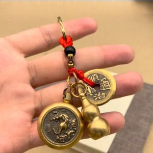 已開光 貔貅 葫芦 文昌塔 文昌笔 金算盘 五帝钱 金榜题名 铜钱 招財钥匙扣 驱邪 避煞 旺风水挂饰 黄铜开盖葫芦生肖挂件 FENG SHUI Keychain Copper Keyring