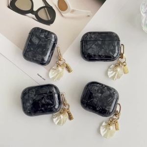 Black Shell Pattern Earphone Cover For AirPods 4 4th Generation 2024 ANC Case For Airpods 3 2 1 Pro 2 2nd Sleeve With Keychain