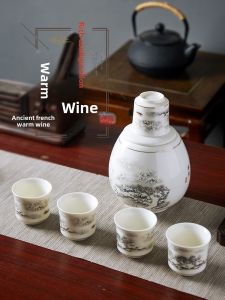 Jingdezhen Ceramic Liquor Warmer Jug Wine-Heating Pot Rice Wine Liquor Glass 100.00G Wine Set Suit Wine Warmer For Home Sake Pot