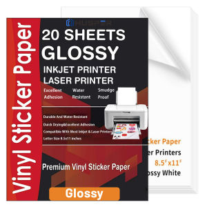20 Sheets Glossy Printable Vinyl Sticker Paper 8.5" x 11" Self-Adhesive & Waterproof Compatible with Laser & Inkjet Printers