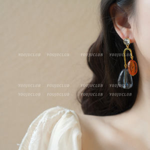 Exaggerated Waterdrop Earrings in Orange And Blue Vintage French Mid-Century Individual Design YOUJUclub Retro Court Style