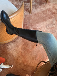 Qiao Lena Womens Fashion Boots V-Shape Western Cowboy Style with Thick Bottom and Pointed Toe Knee-High Heels for Daily Wear