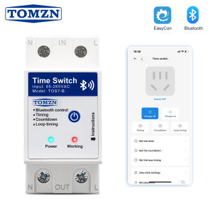 TOMZN Bluetooth Control Timer Switch 85-265VAC 40A 63A EasyCon 35mm DIN Rail Countdown 28 Groups Timing Loop Timing