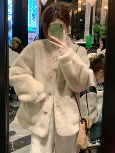 Eco-Friendly Fur Jacket Womens Winter Fashion Stand Collar Luxury Sensation Plush Outerwear Short Thickened Long Sleeve