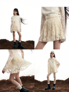 LOVESASAKIDS | Lace Check Waffle High Waist Slimming A-Line Skirt