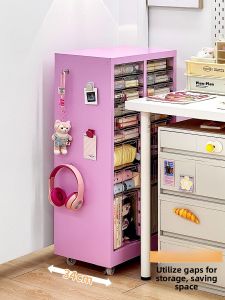 Mobile Iron Storage Cabinet Multi-Layer Bookcase Desktop Organizer Cute Pastel Color Modern Simple Style for Everyone