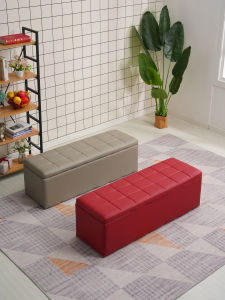 Modern Simplicity Storage Bench Rectangular Seat Wooden Column Leather Surface for Changing Shoes Clothing Store Sofa