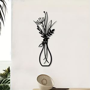 CIFbuy | CIFBUY 1pc Metal Flower Wall Art Iron Decor Minimalist Black Floral Sculpture Mural for Living Room Bedroom Bathroom Indoor