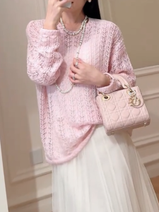 QINGNAER | Crochet Lace Hollow Out Loose Knit Sweater 2025 New Fall