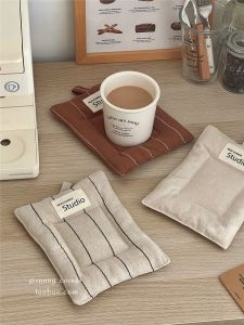 INS Minimalist Stripes Cloth Clip Cotton Coaster Anti-Scald Thermal Pad Dining Table Dish Mat Table Mat Coffee Cup Mat
