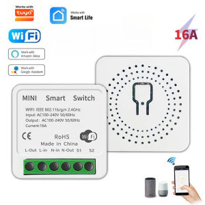 16A mini Wifi Smart Switch Smart Home Light Switches Module 2 Way Control Work with Tuya Smart Life Alexa Google Home