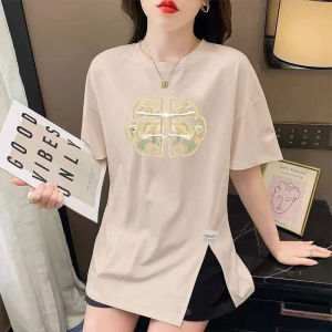Loose Fit round Neck Short Sleeve Pure Cotton T-Shirt Womens Summer Casual Wear Comfortable Versatile Mid-Length Top