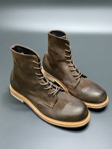 Retro American British Style High Top Genuine Leather Fleece Motorbike Mens Boots Workwear Martin Paratrooper Boots Trendy