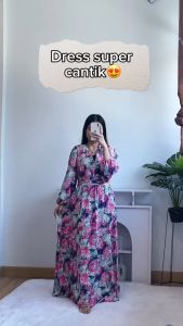 [Basica Moda] 97790 Gaun Dress Maxi Wanita Alleira Motif Floral Crepe Import