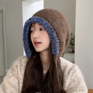 New Arrival Mixed Color Woven Lace-up Woolen Cap Womens Autumn and Winter Heattech Thickened Earflaps Outdoor Cycling Knitted Hat Tide