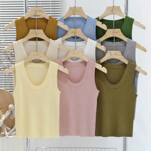 French U-neck Ribbed Knitted Tank Top Slimming Suit Inner Wear for Women Spring Autumn Sleeveless Shirt Base Layer