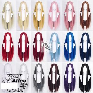 100cm Wig Cosplay Ywailisi Alice Base Lurus Model Belah Tengah Tanpa Poni No Bang Multi Color Banyak Warna (CAP SISIR)