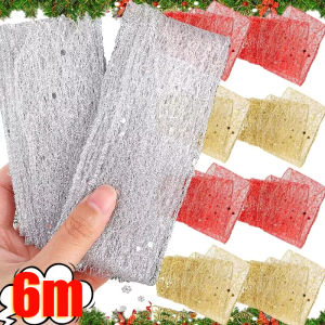 【Hibeautylife】6M Christmas Ribbon Bronzing Ribbon Hollow Out Shiny Gold Silver Red Ribbon Gift Packaging Tape Wedding Christmas Tree Decor