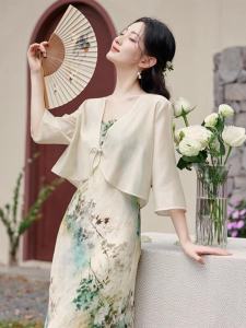 New Chinese Style Cheongsam Outerwear Summer Shawl Sleeveless Cover up Womens Tencel Chiffon Sunscreen Cardigan Thin Model