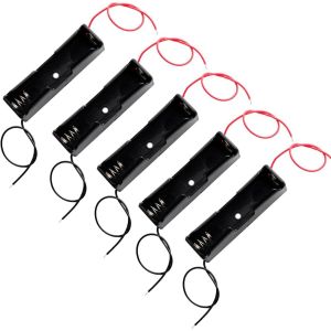 5pcs 18650 Battery Holder 1 Slot 3.7 V Battery Case with Connection Cable Plastic Battery Compartment for DIY Electronics Black