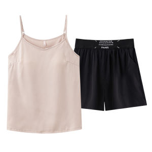 Áo ngủ nữ MiiOW làm bằng vải lụa băng có đệm ngực tay ngắn thoải mái