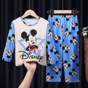 ชุดนอนเด็ก ชุดนอนแขนสั้นลายการ์ตูน ชุดนอนฤดูร้อน ชุดนอนผ้าโพลีเอสเตอร์บางสำหรับเด็กชายและเด็กหญิง ชุดนอนปรับอากาศ