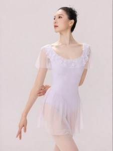 FULLBELIEF | Lace and Flounce Sleeves Dance Leotard