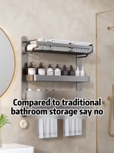 Isidoro.os Stainless Steel Gun Grey 2 3 Layer Wall Mounted Storage Rack And Basket for Bathroom