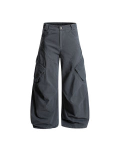 JIAONI American Retro Deconstructed Work Pants Multiple Pockets Baggy Wide Leg Casual Knife Shape Cotton Leisure Trousers