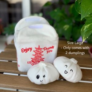 BARK Squeaky Dumplings Xiao Long Baos CNY Chinese New Year Food Takeaway Interactive Hide Treats Nosework Snuffle Mat Puzzle Plush Pet Dog Puppy Cat Soft Toy with Squeaker Sound and Crinkle