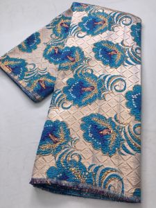 African High-Quality Jacquard Brocade Lace Fabric Golden Line Embroidery French Tulle for Dress Sewing Material S4388