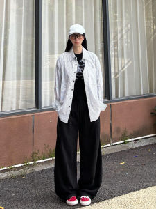 กางเกงขายาวทรงตรงเอวกลางทรงเข้ารูปสีดำ ทรง American ทรงขากระบอกเล็ก กางเกงขายาวทรงตรงสำหรับผู้ชาย Cleanfit ฤดูใบไม้ร่วง