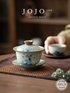 Hand-Painted Retro Three-Axis Cover Bowl Tea Cup Yanshan Cover Bowl Ceramic Tea Set by Jojos Life PD