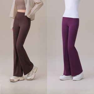 miiow | High Waist Yoga Pants Womens Shark Bite Leggings Autumn Sporty Slimming Bottoms High Elasticity Nylon Micro Flared Trousers