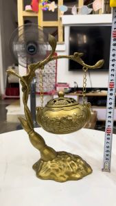 Lư xông trầm treo bằng đồng hình cây cao 30cm ngang 20cm đk xông trầm 7cm nặng 1kg