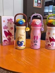 X&W For Zootopia Insulated Cup with Straw 550ML Judy Nick Stainless Steel Thermal Water Bottle Outdoor Hot & Cold Beverage cups