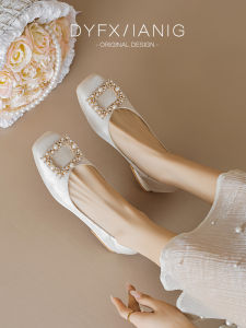 Low Heel Single Shoes Womens New 2024 Spring Autumn High Heel Dress Wedding Two Wear Bride Shoes Maidsmaid Shoes Daily Wear