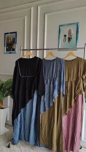 AC - Gamis Terbaru 2024 Kekinian Maryam Dress Bahan Polo Linen Gamis Kondangan Wanita Dewasa Remaja Model Simple Kekinian Gamis Polos Lengan Panjang OOTD Hijab Modern Trendy Bisa COD